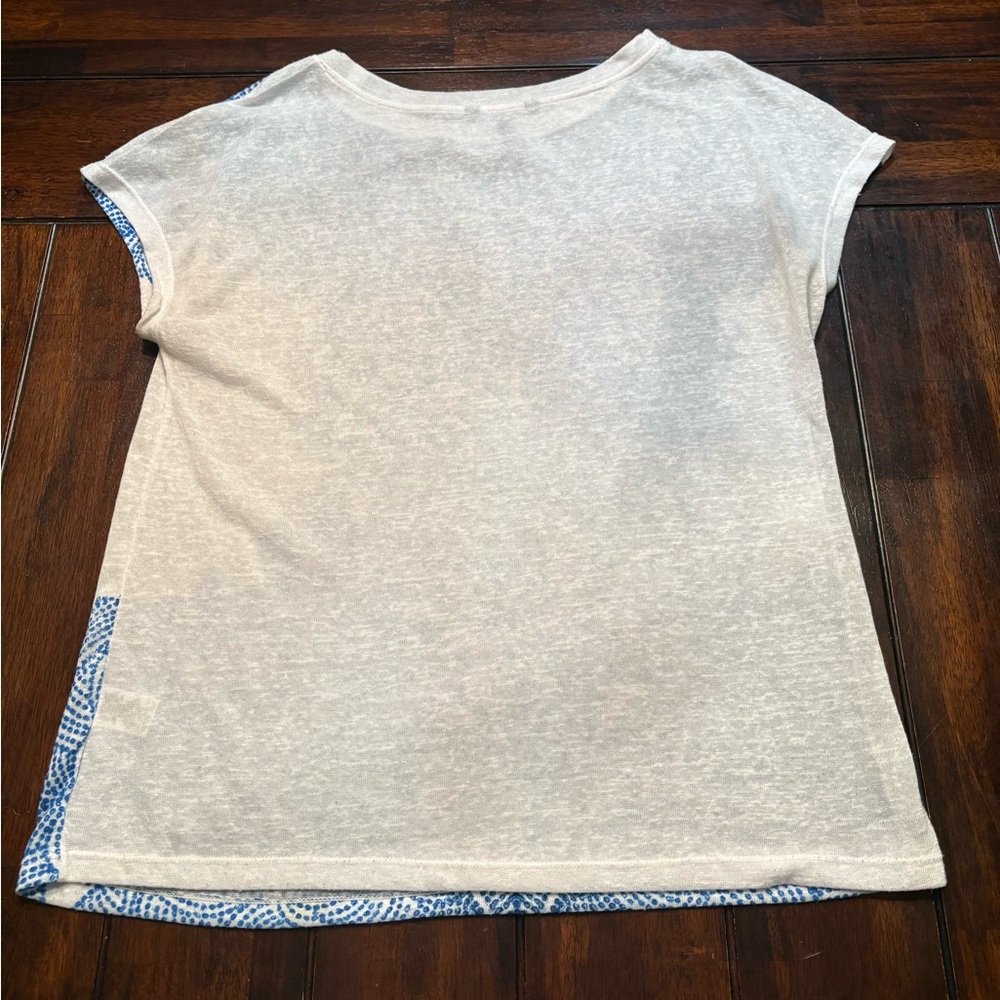 Daisy Fuentes Blue and White Patterned Short Sleeve Top Size L - Picture 3 of 3